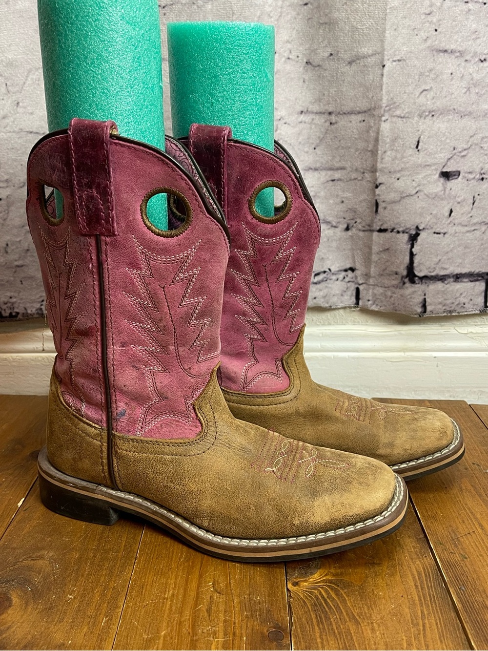 Shyanne girls size 3D lainie western boots pink and brown square toe